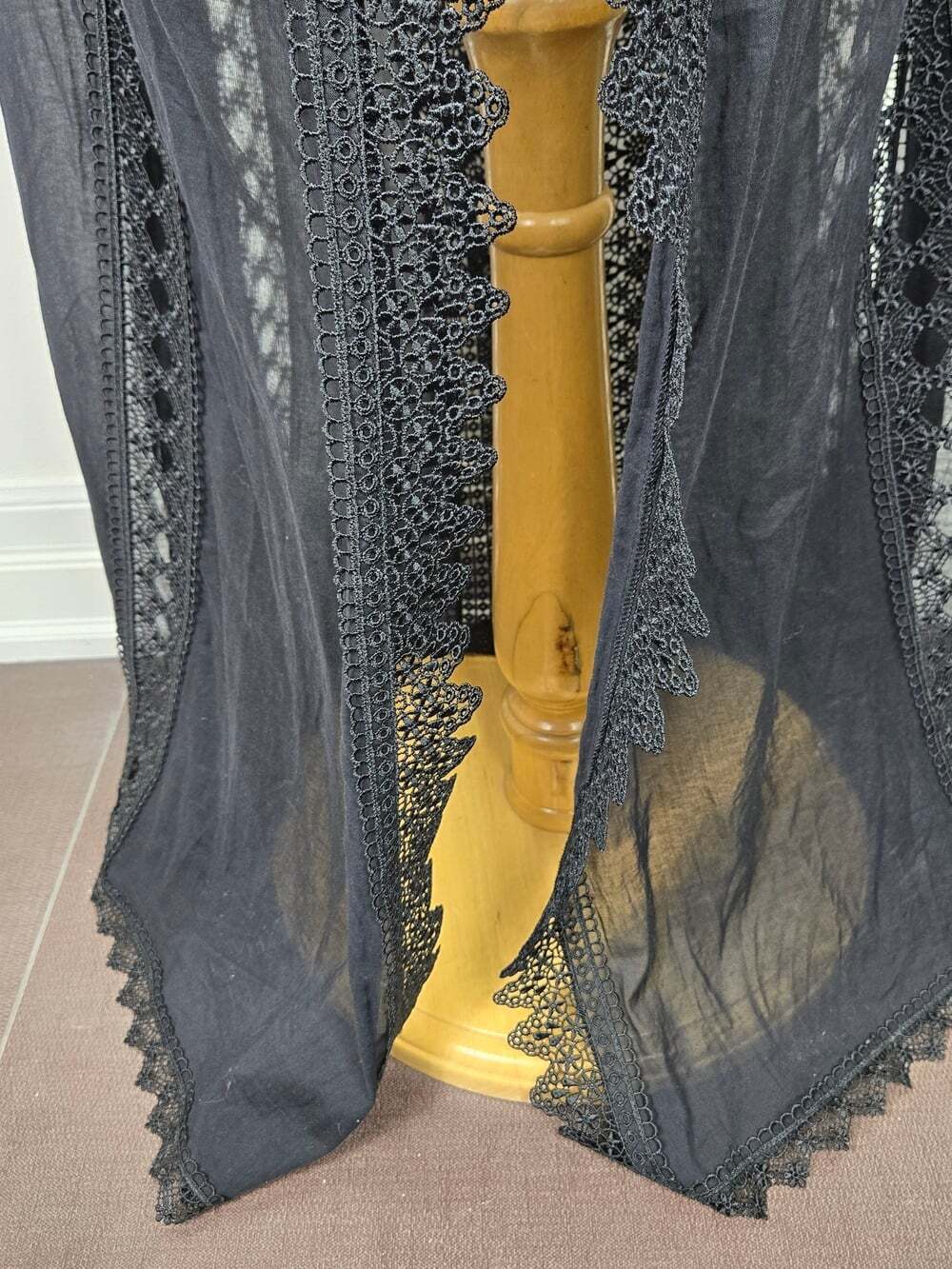 Charo Ruiz Ibiza Ali Lace Sheer Maxi Kimono Cover Up Black S Boho Luxury Resort - Picture 8 of 11